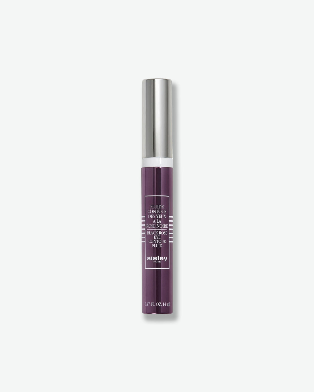 Purple skincare serum bottle with silver cap on a white background