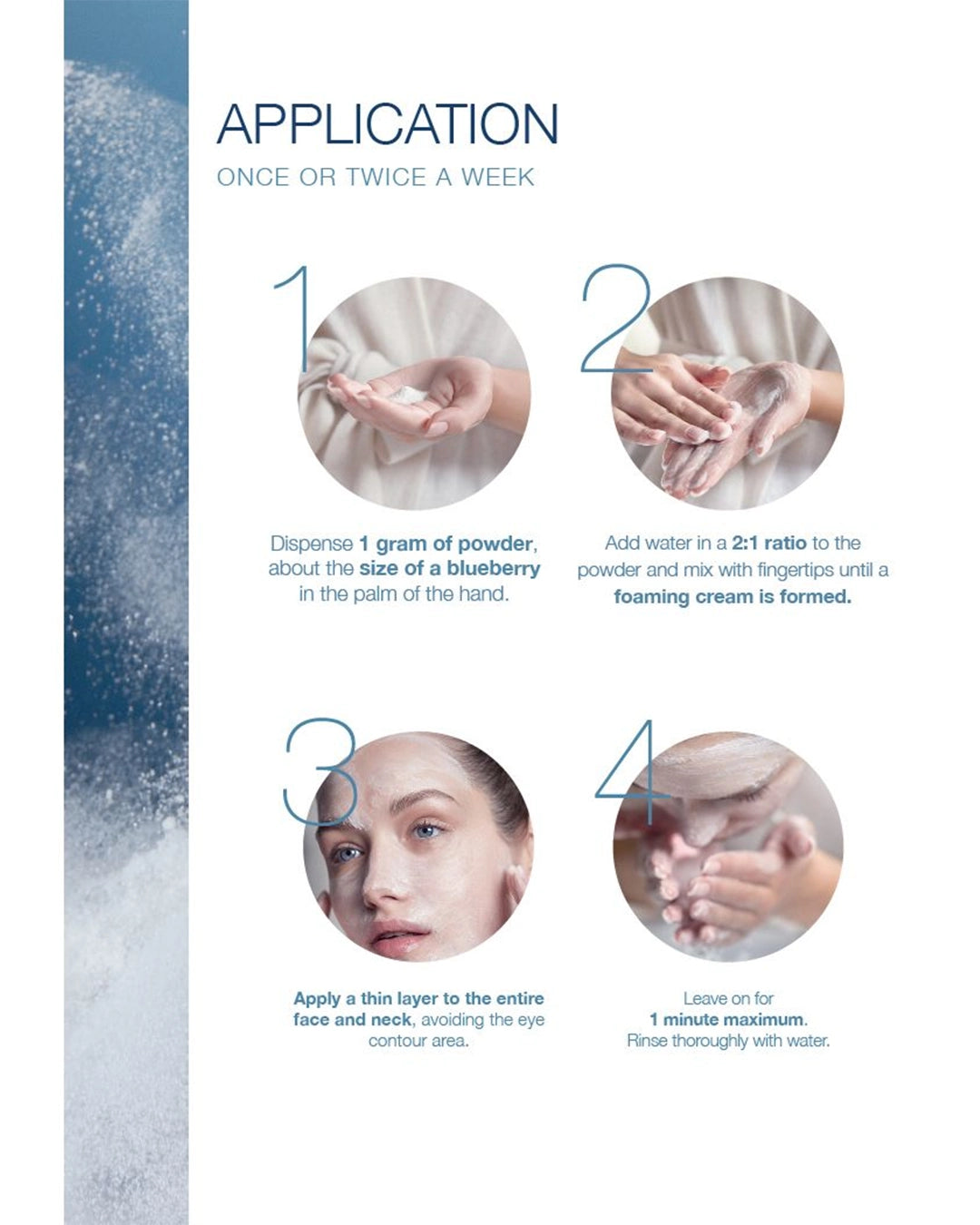 Instructions for applying a skincare product with step-by-step illustrations and text.