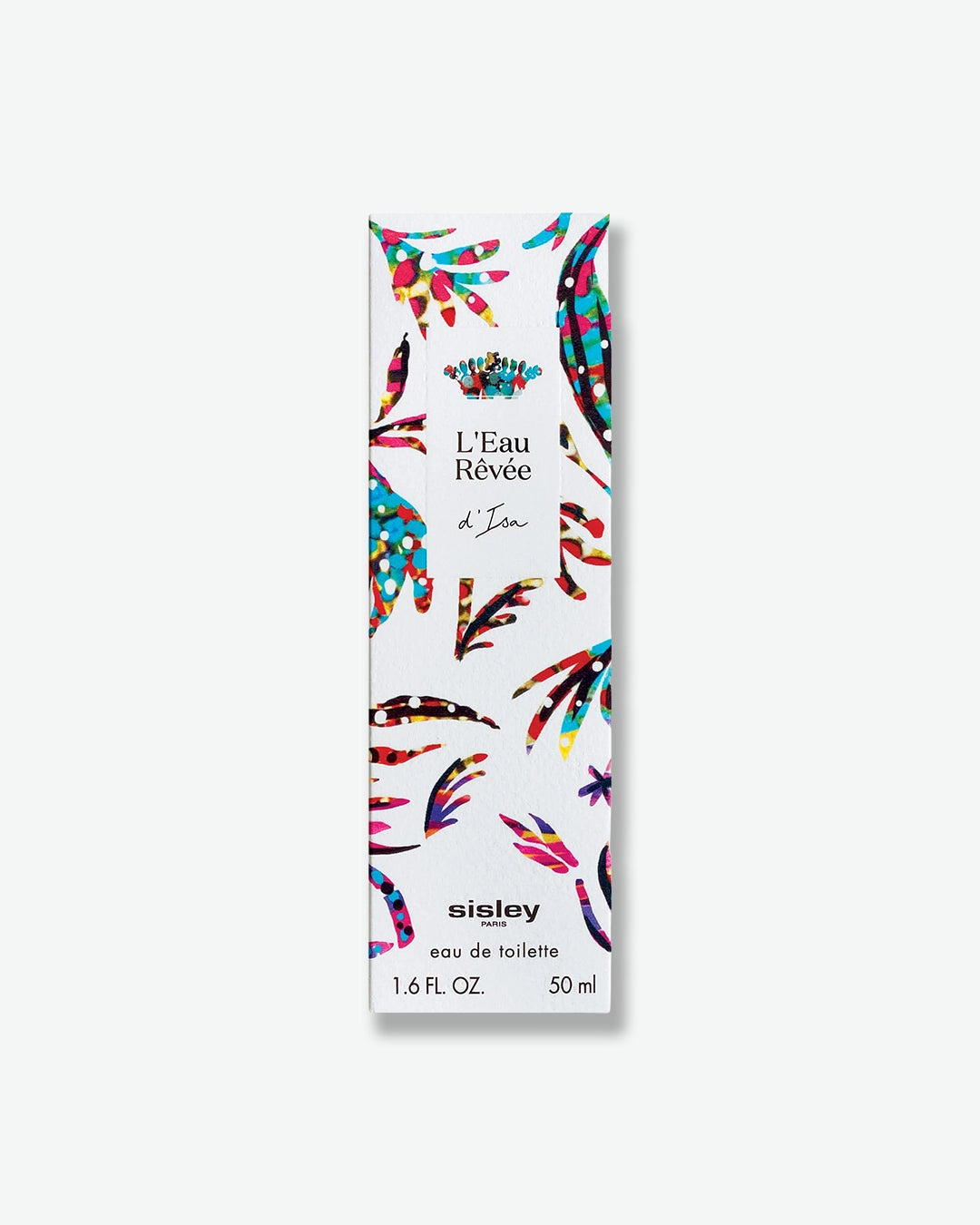 Sisley L'Eau Revée eau de toilette packaging with colorful design on a white background