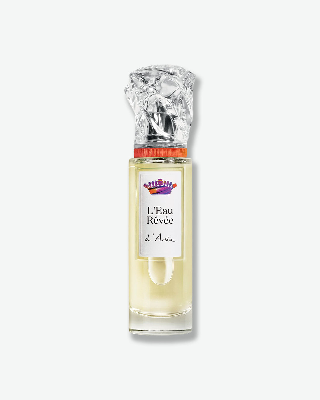 Perfume bottle labeled 'L'Eau Revée d'Aria' with a clear cap on a white background