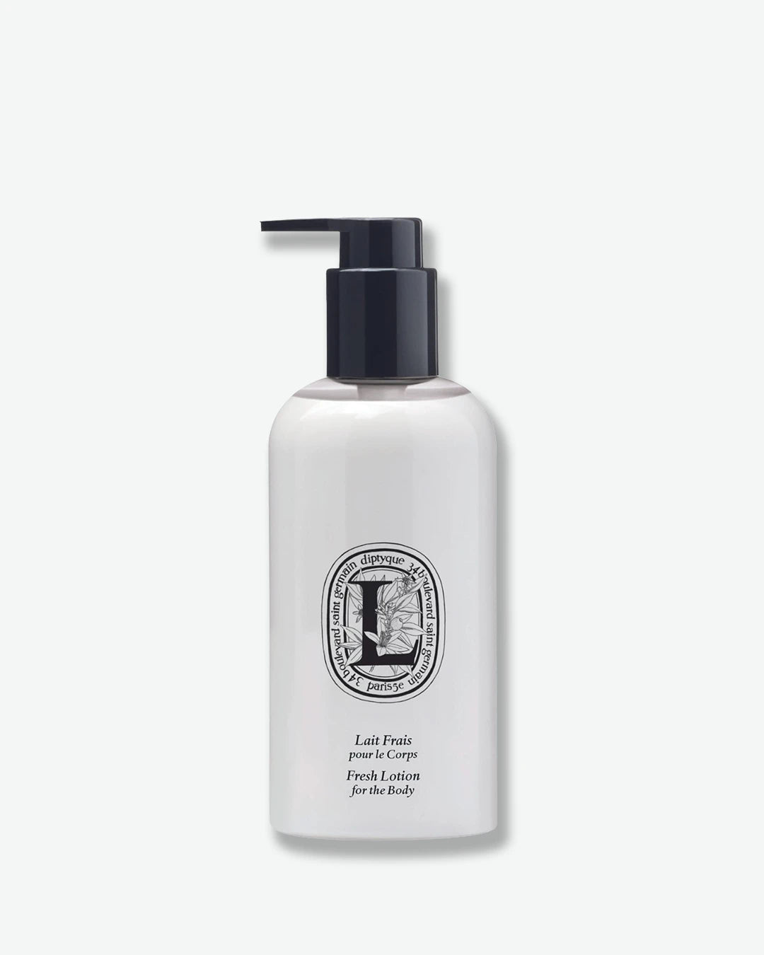 White lotion bottle with black pump on a white background