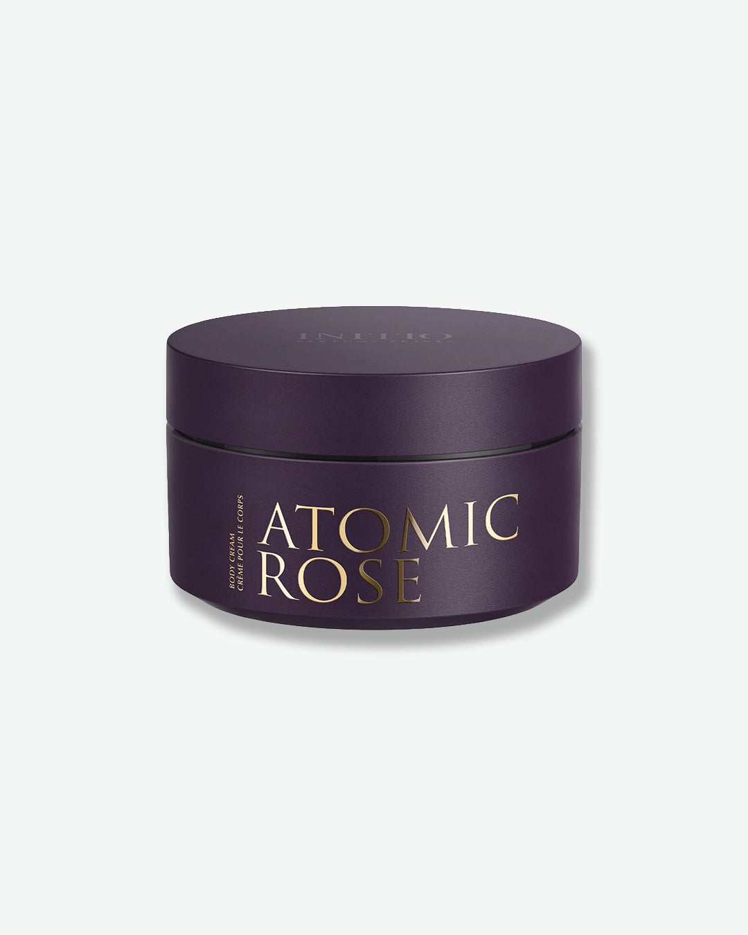 Purple jar with 'Atomic Rose' text on a white background