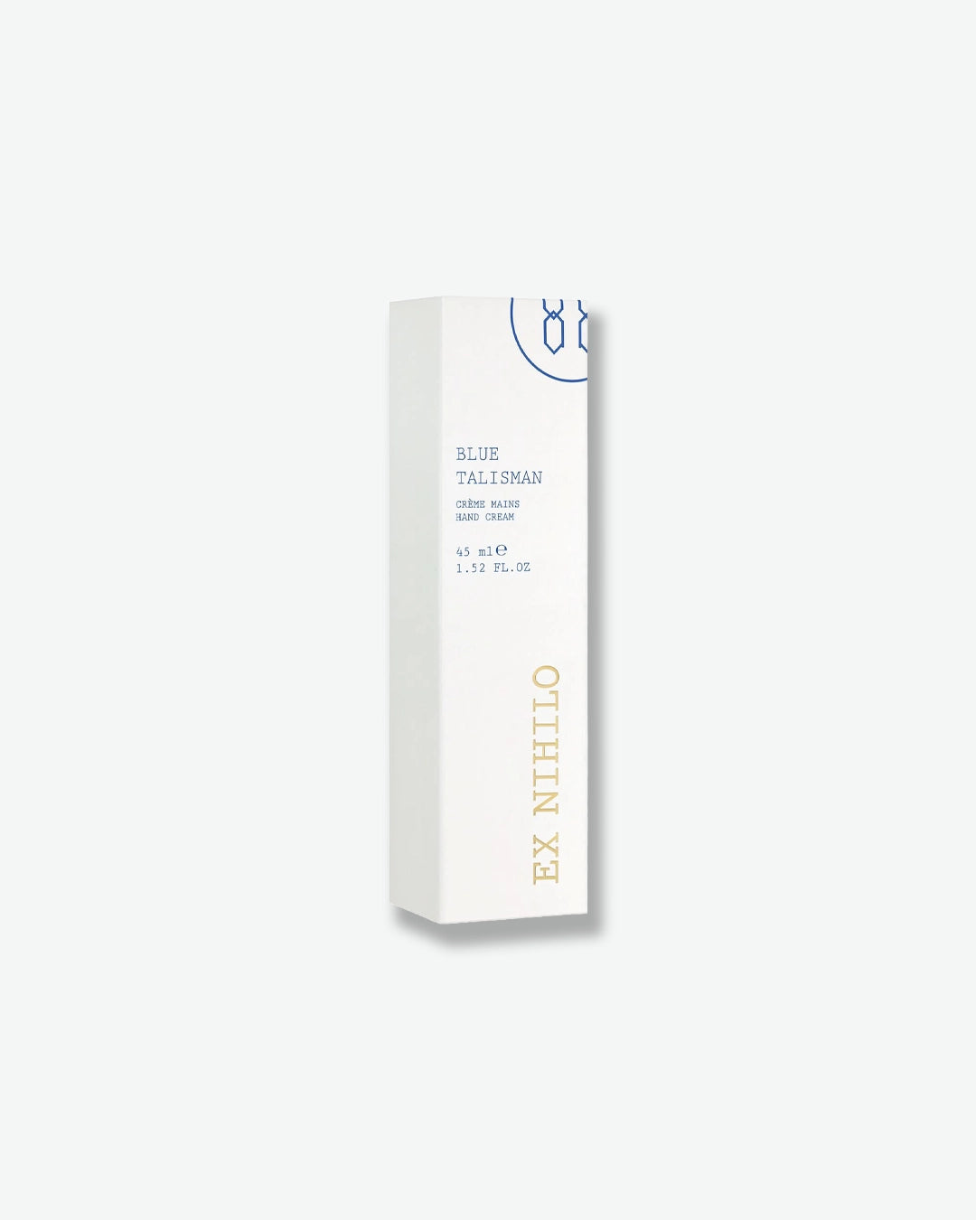 White box with gold text on a white background