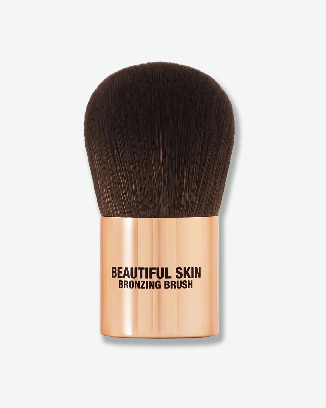 Bronzing brush with rose gold handle and 'Beautiful Skin' branding on a white background