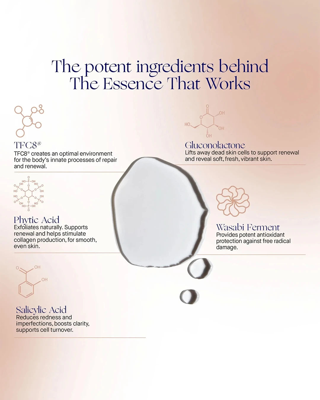 Skincare product with ingredients listed on a gradient background