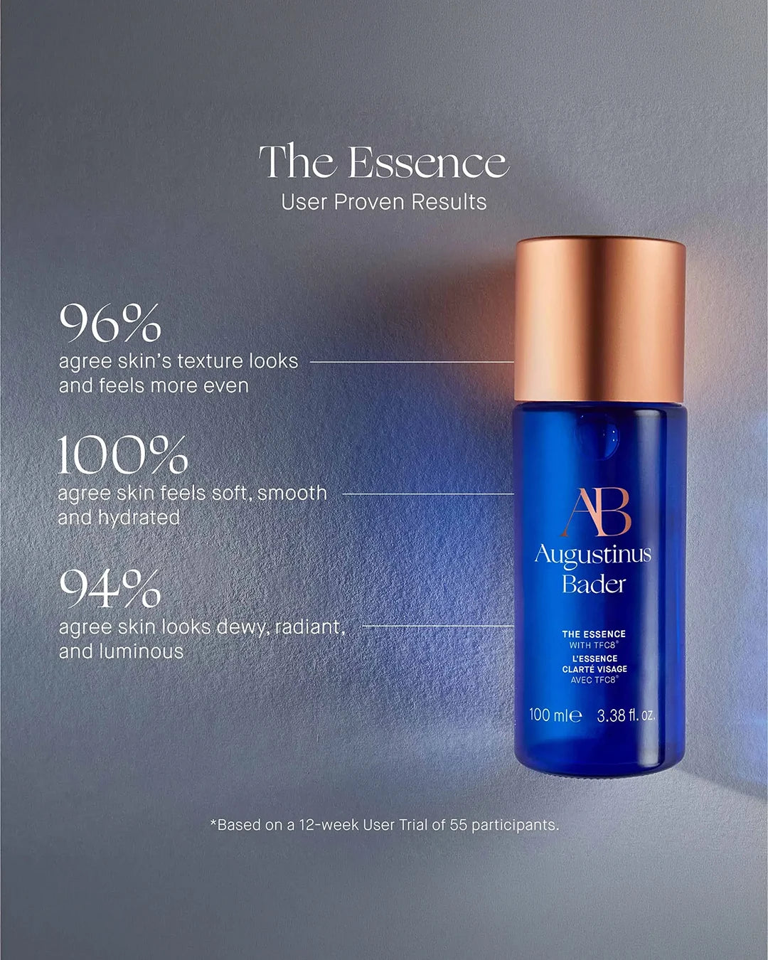 Augustinus Bader skincare product with user proven results on a gray background
