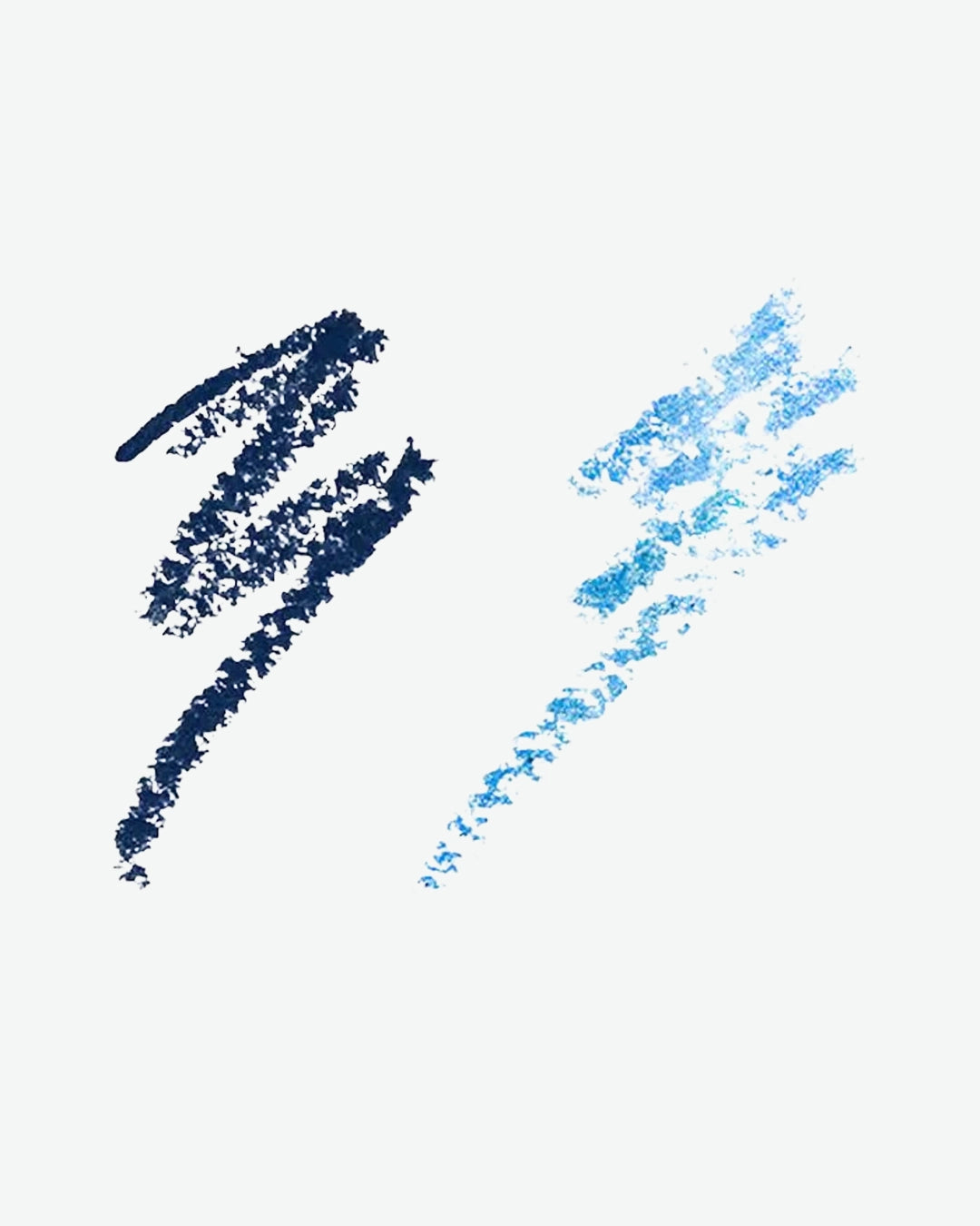 Two color swatches of the eye pencils, displaying dark navy on the left and light cerulean blue on the right