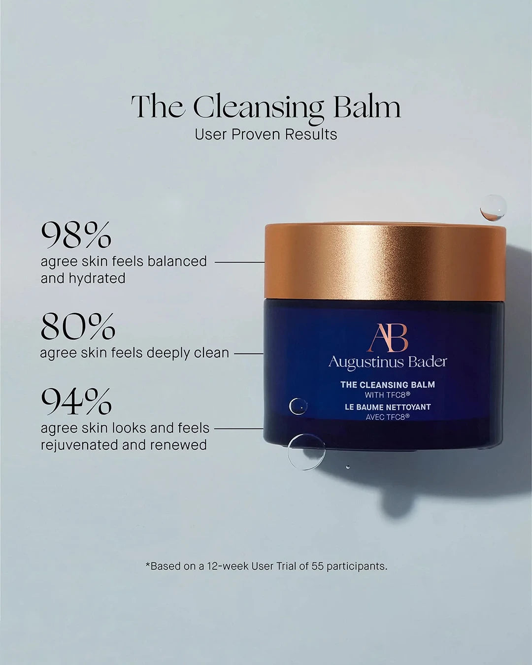 Augustinus Bader cleansing balm with user proven results on a light gray background