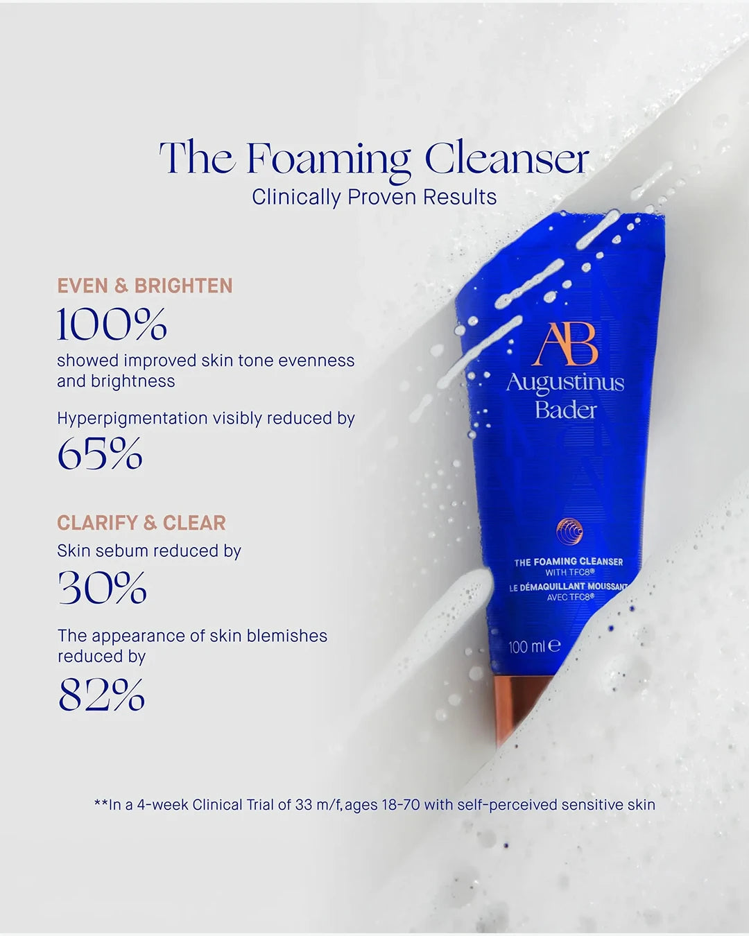 Augustinus Bader foaming cleanser with clinical benefits on a white background