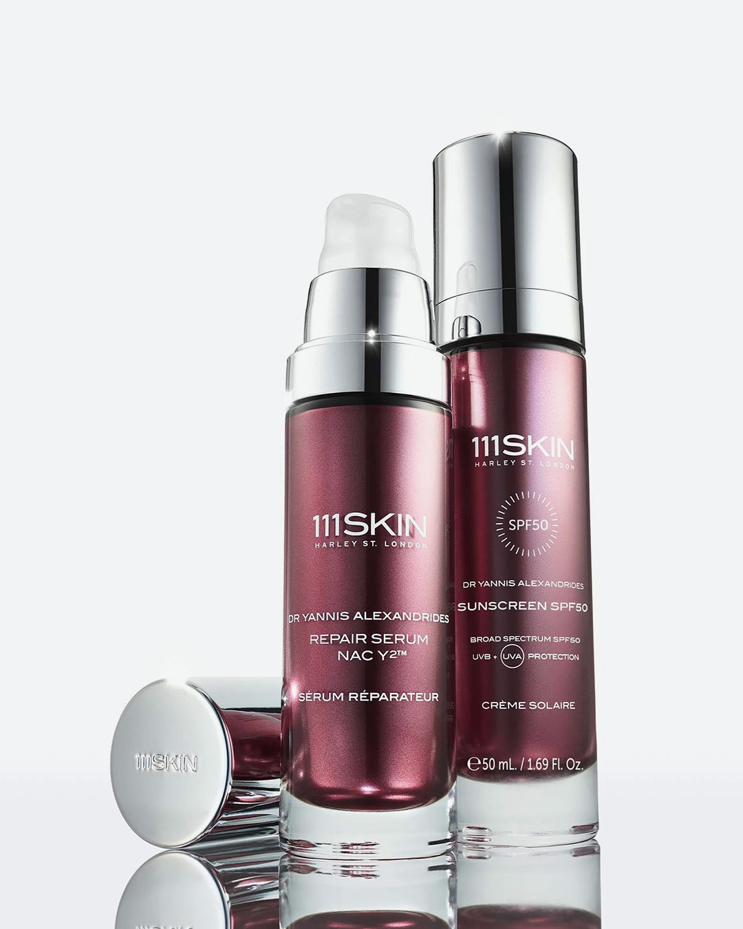 Two skincare bottles from 111SKIN on a white background