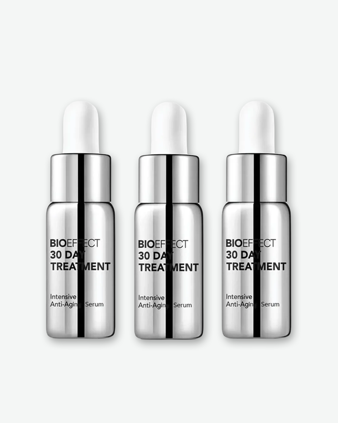 Three Bioeffect 30 Day Treatment bottles on a white background