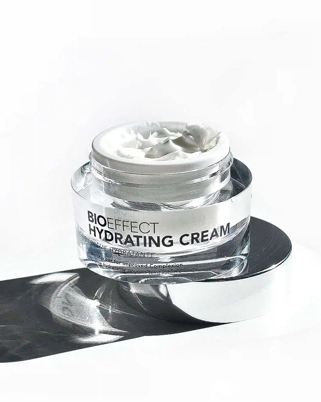 Jar of Bioeffect Hydrating Cream on a reflective surface with a white background