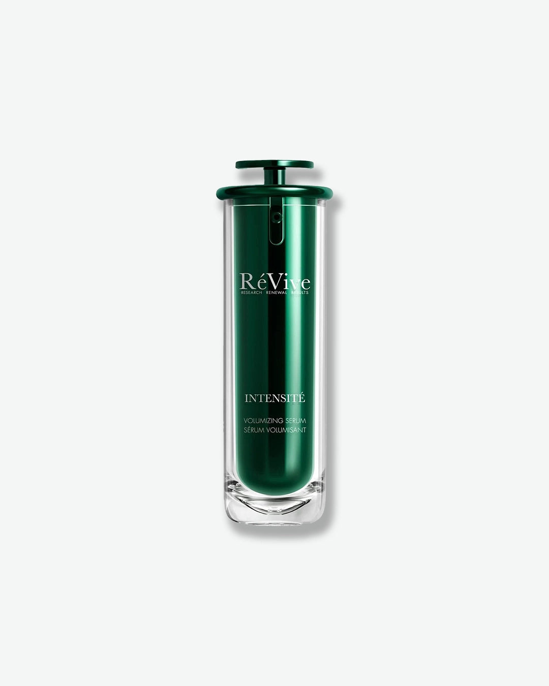 Green skincare bottle labeled 'ReVive' on a white background