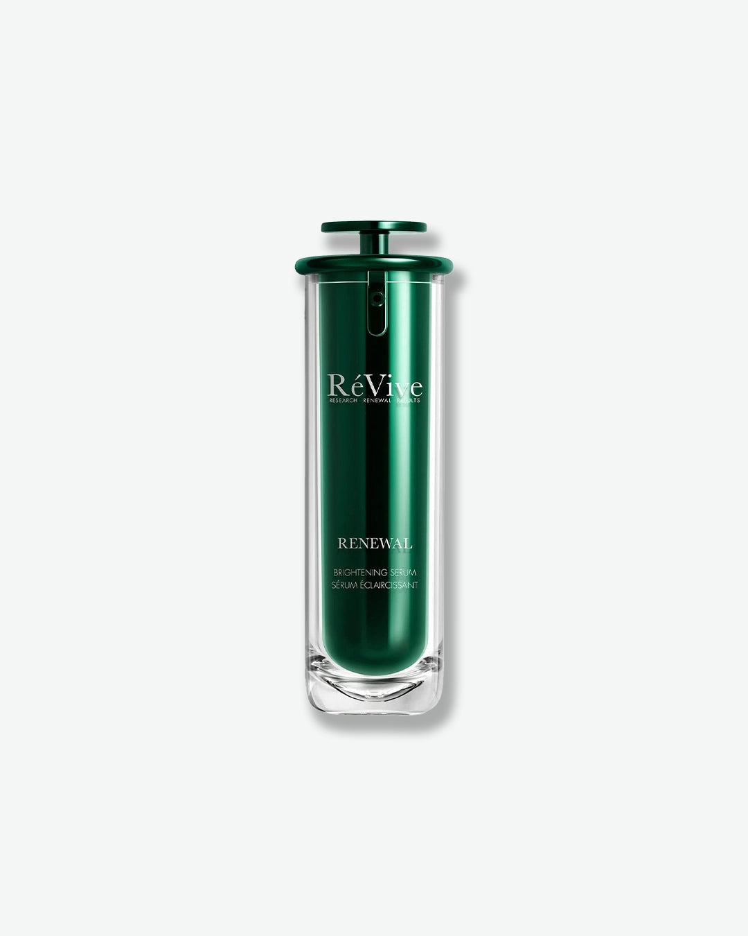 Green skincare bottle with 'ReVive' branding on a white background