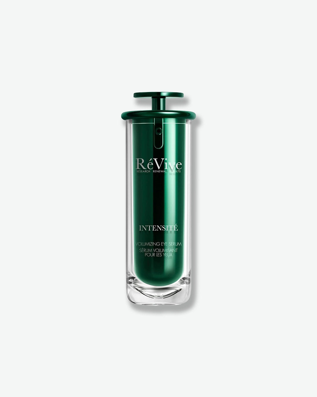Green skincare bottle labeled 'ReVive' on a white background