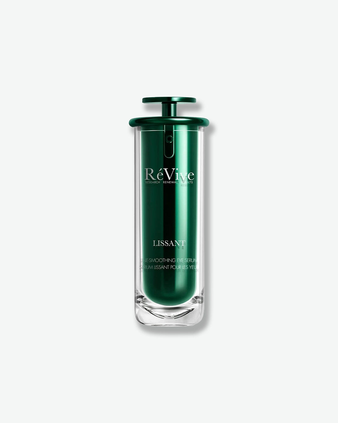Green skincare bottle with pump dispenser on a white background