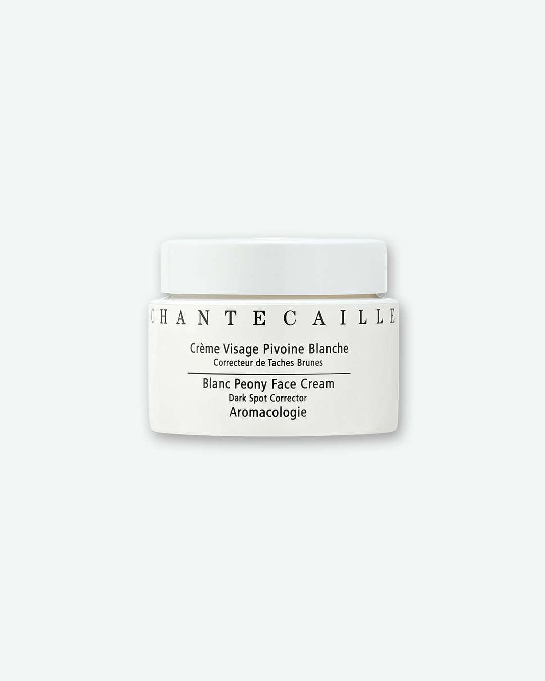 Chantecaille Blanc Peony Face Cream Dark Spot Corrector in a minimalist, opaque white glass skincare jar with a matching white screw-top cap.