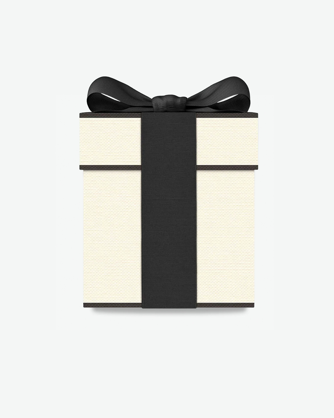 Signature Jo Malone London cream colored gift box with a black ribbon on a white background