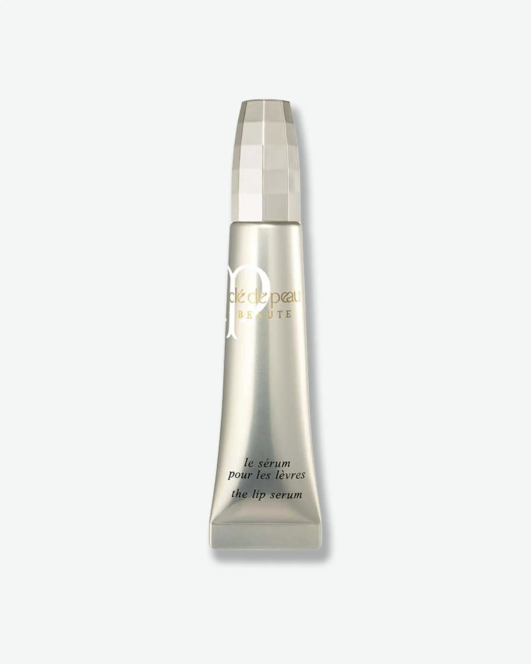Silver lip serum tube on a white background