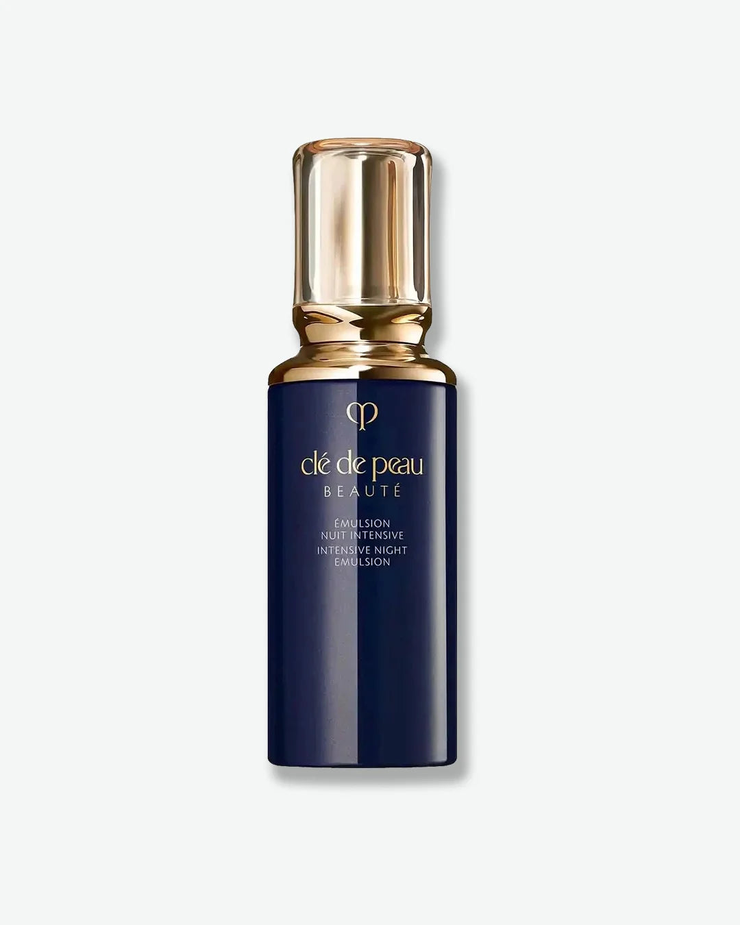 Cle de Peau skincare bottle with gold cap on a white background