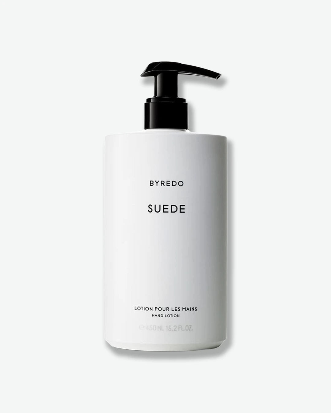 Byredo Suede hand lotion bottle on a white background