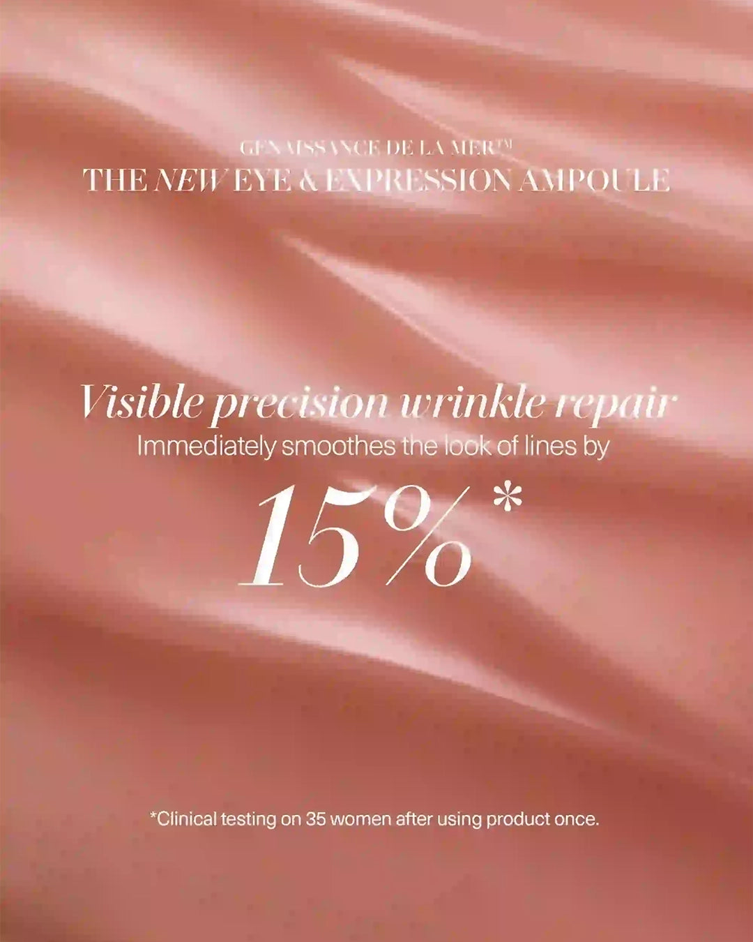 Cosmetic advertisement for a wrinkle repair product with text on a pink background