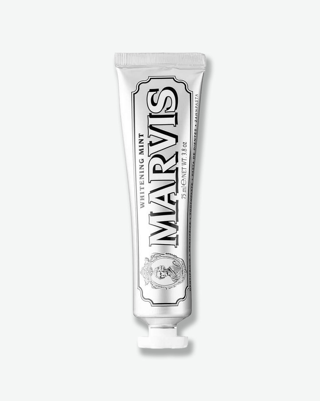 Marvis toothpaste tube on a white background