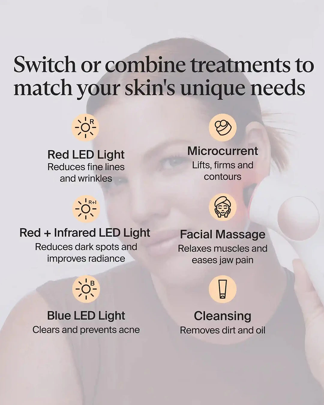 Skincare device with text on treatments and their effects on skin.