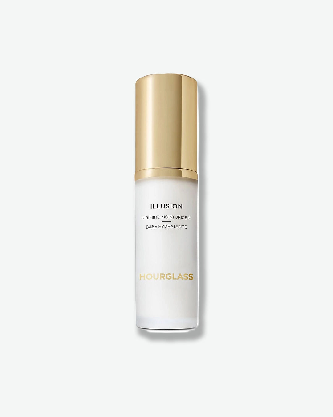 Skincare bottle labeled 'Illusion' with gold cap on a white background