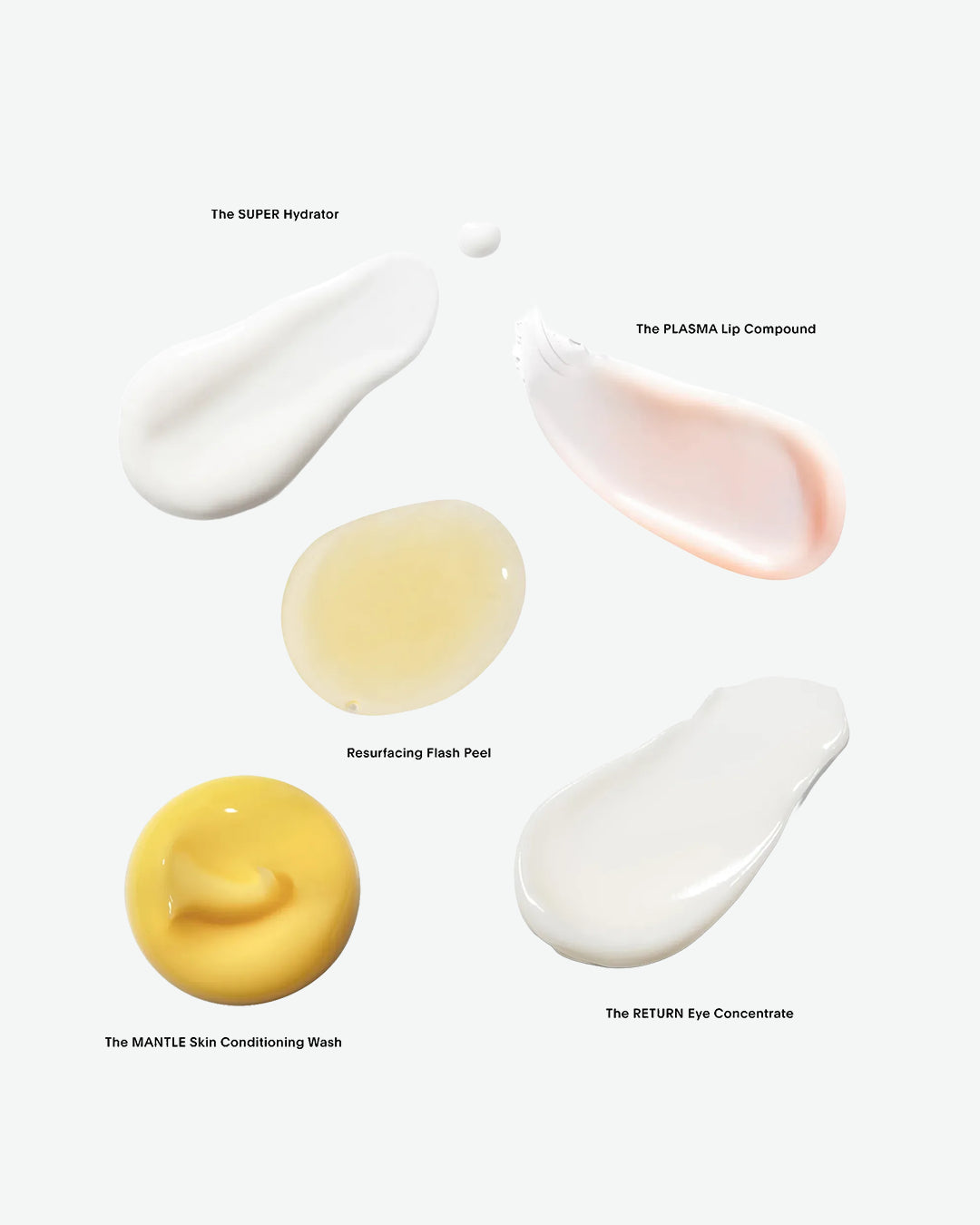 Various skincare products with labels on a white background