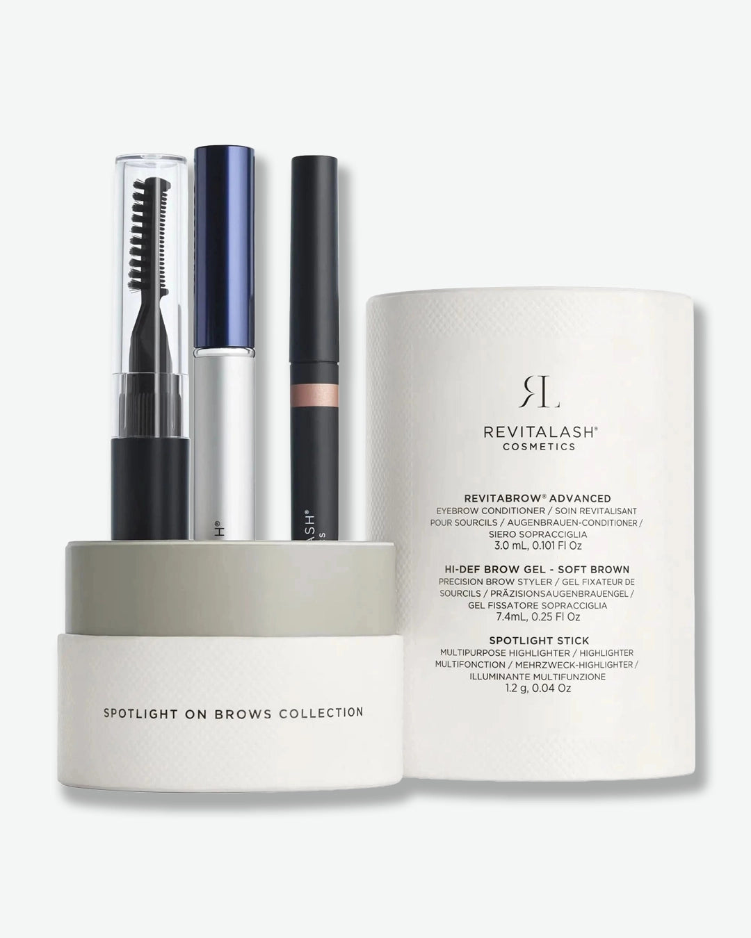 Revitalash cosmetics brow product set on a white background