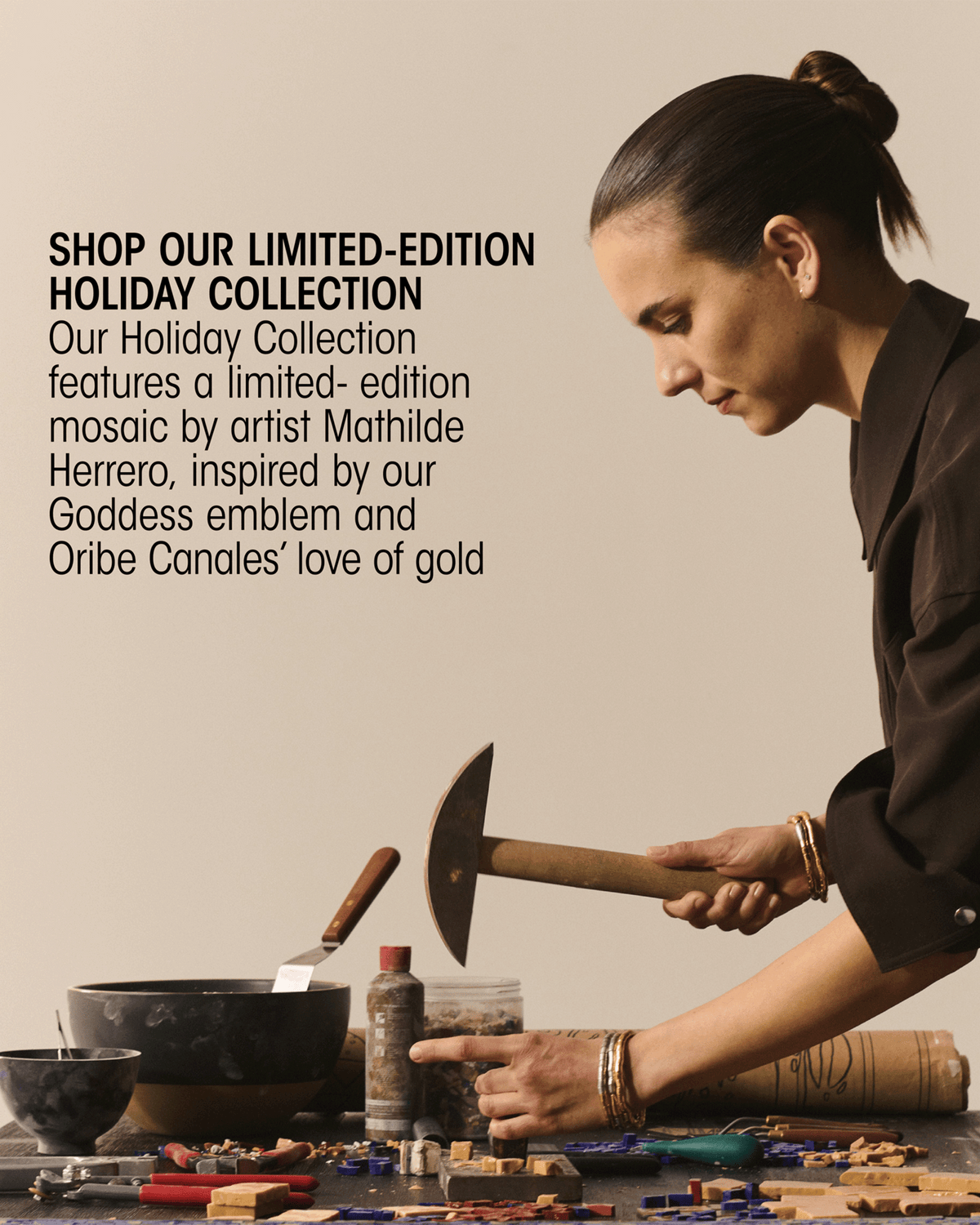 Oribe limited-edition holiday gift collection featuring Gold Lust and other bestselling haircare sets displayed with mosaic-inspired seasonal packaging.