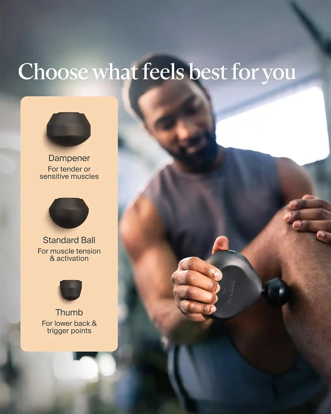 Product with labeled options for different uses, shown with a person using it.