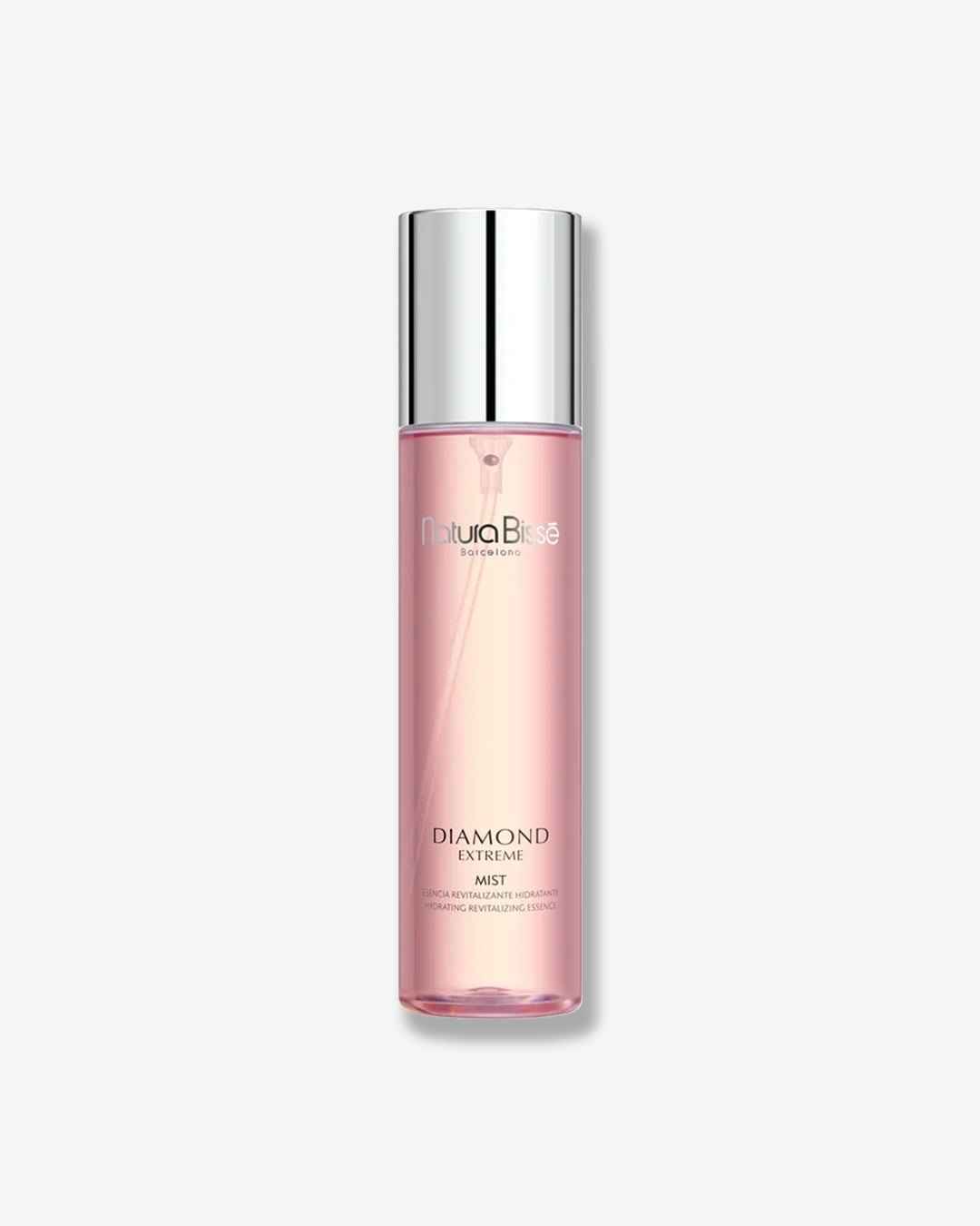 Pink bottle with silver cap on a white background