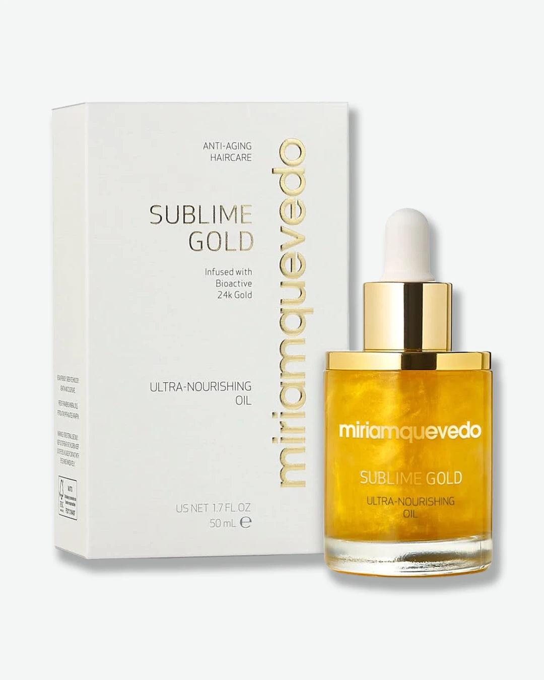 Miriam Quevado Sublime Gold ultra-nourishing oil bottle and packaging on a white background