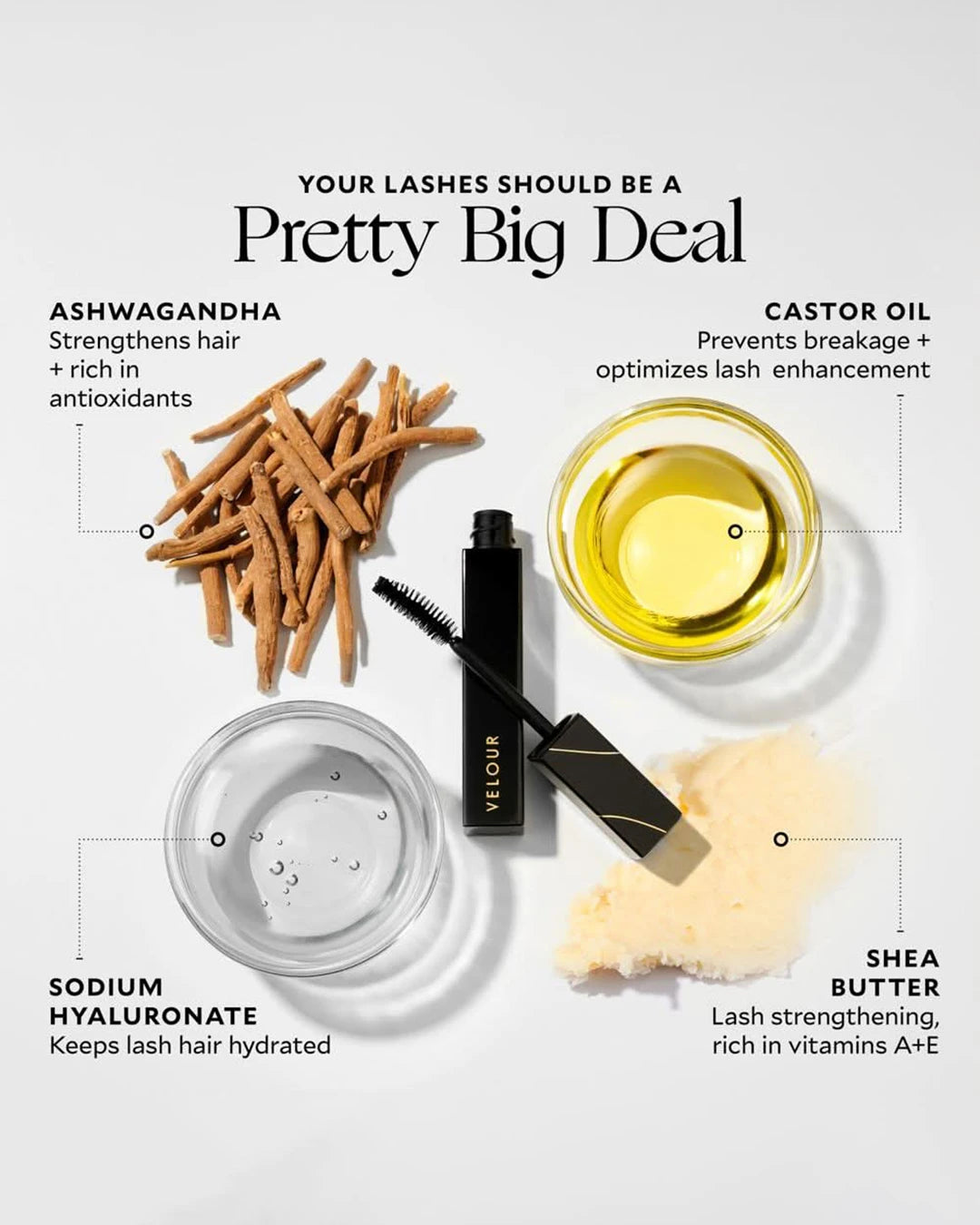 Cosmetic products with ingredients labeled on a white background