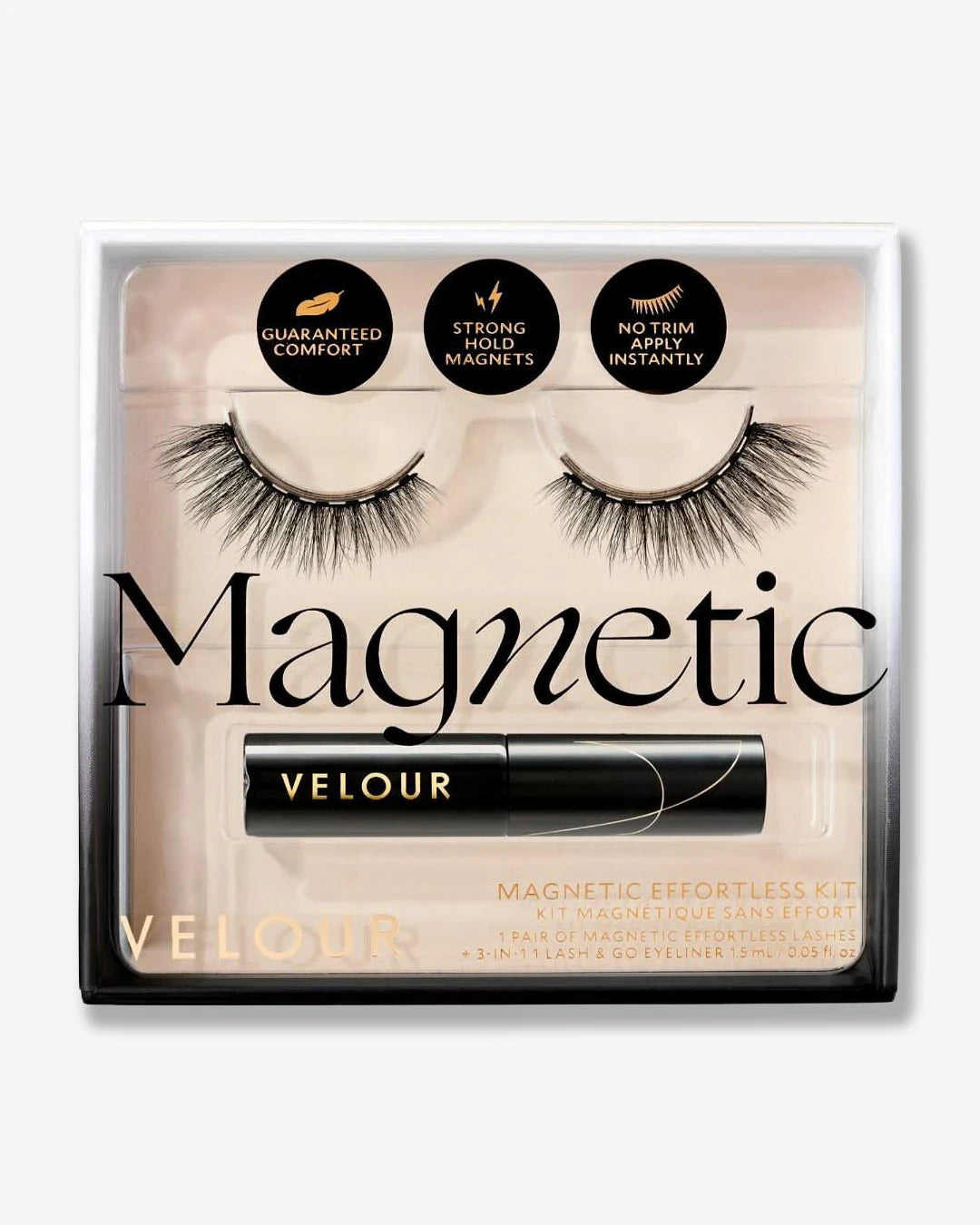 Magnetic eyelashes packaging with Velour branding on a white background