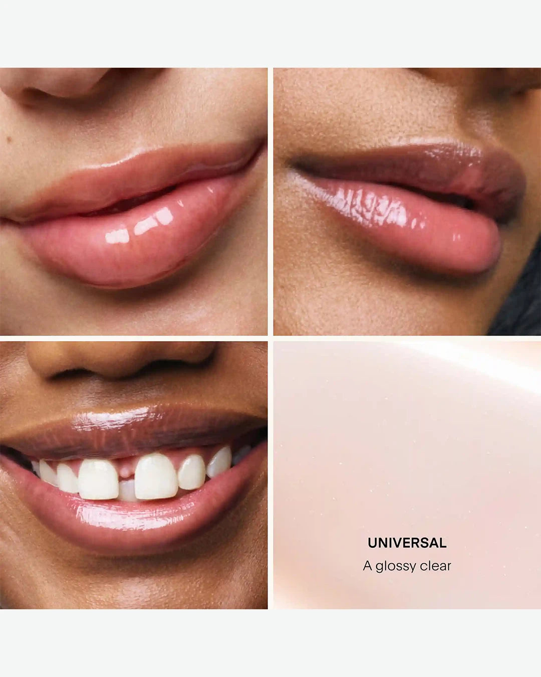 Collage of four close-up images of lips with a 'Universal' label on a clear background.