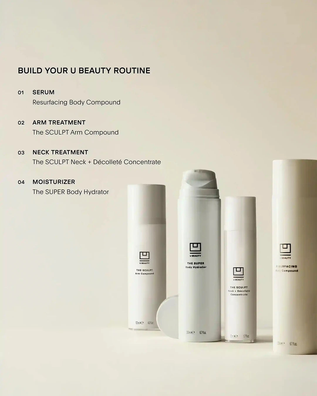 Set of skincare products with text on a neutral background