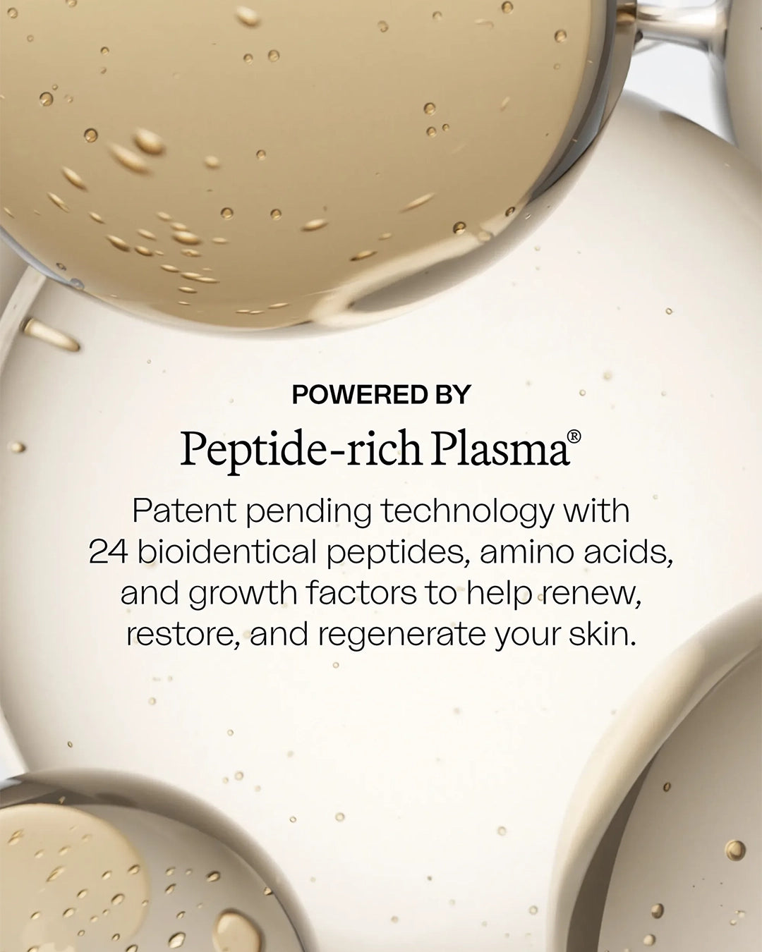 Peptide-rich plasma technology with droplets and text on a light background