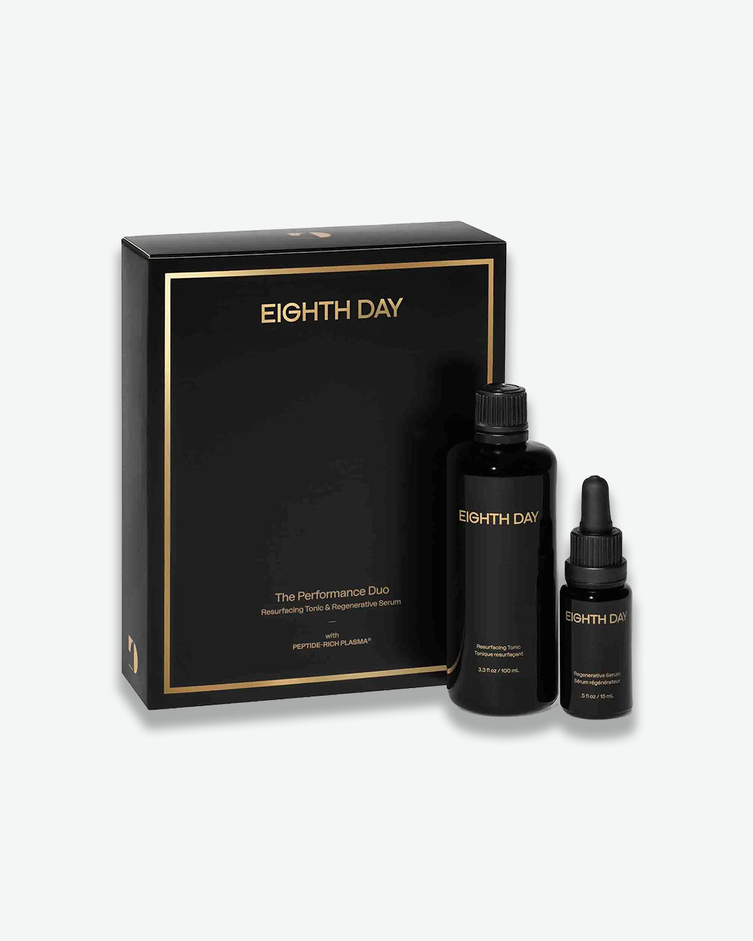 Eighth Day skincare performance duo with black packaging on a white background