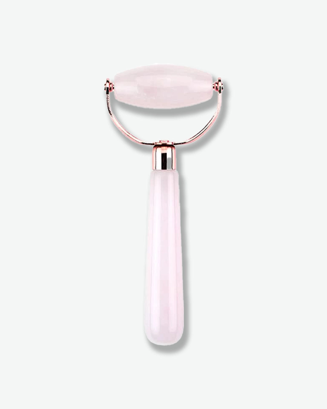 Pink facial roller with rose gold accents on a white background