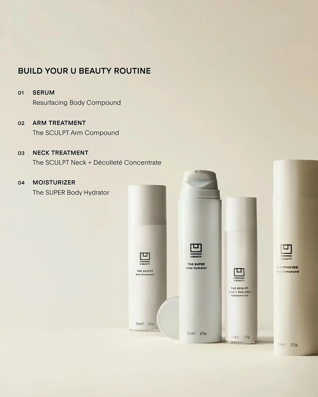 Set of skincare products with text on a neutral background
