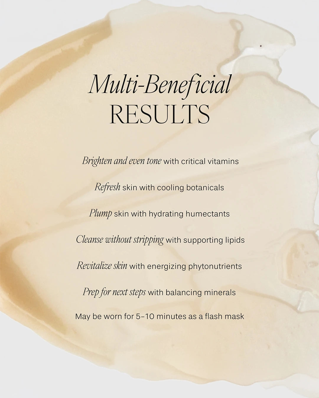 Skin care product with text detailing benefits on a white background