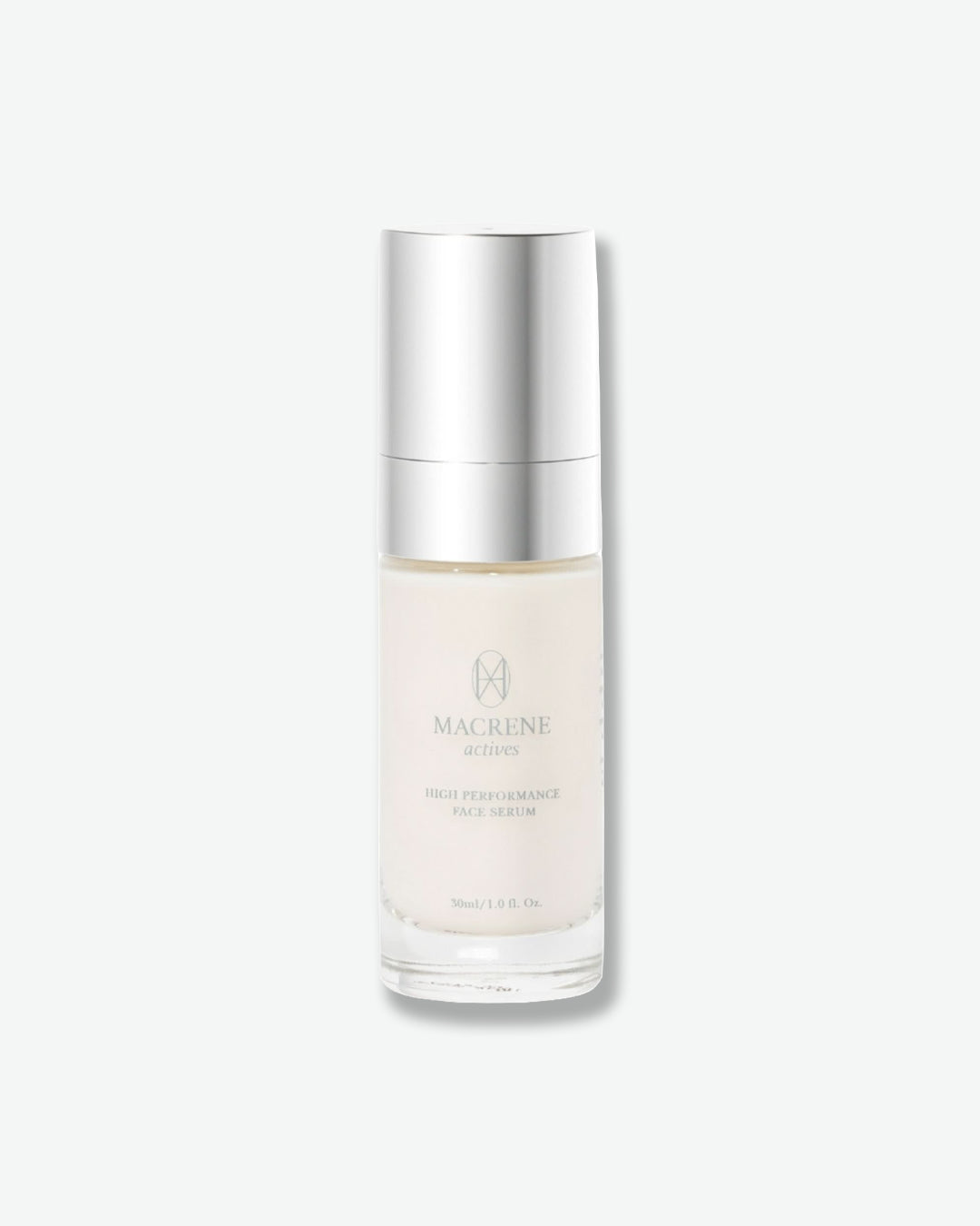 Skincare bottle with a silver cap on a white background