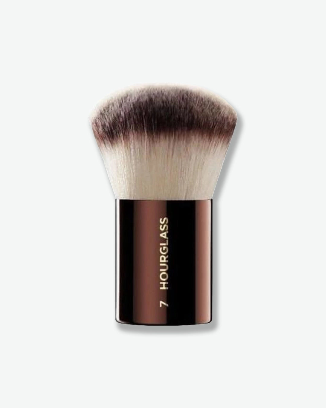 Hourglass makeup brush with black handle on a white background
