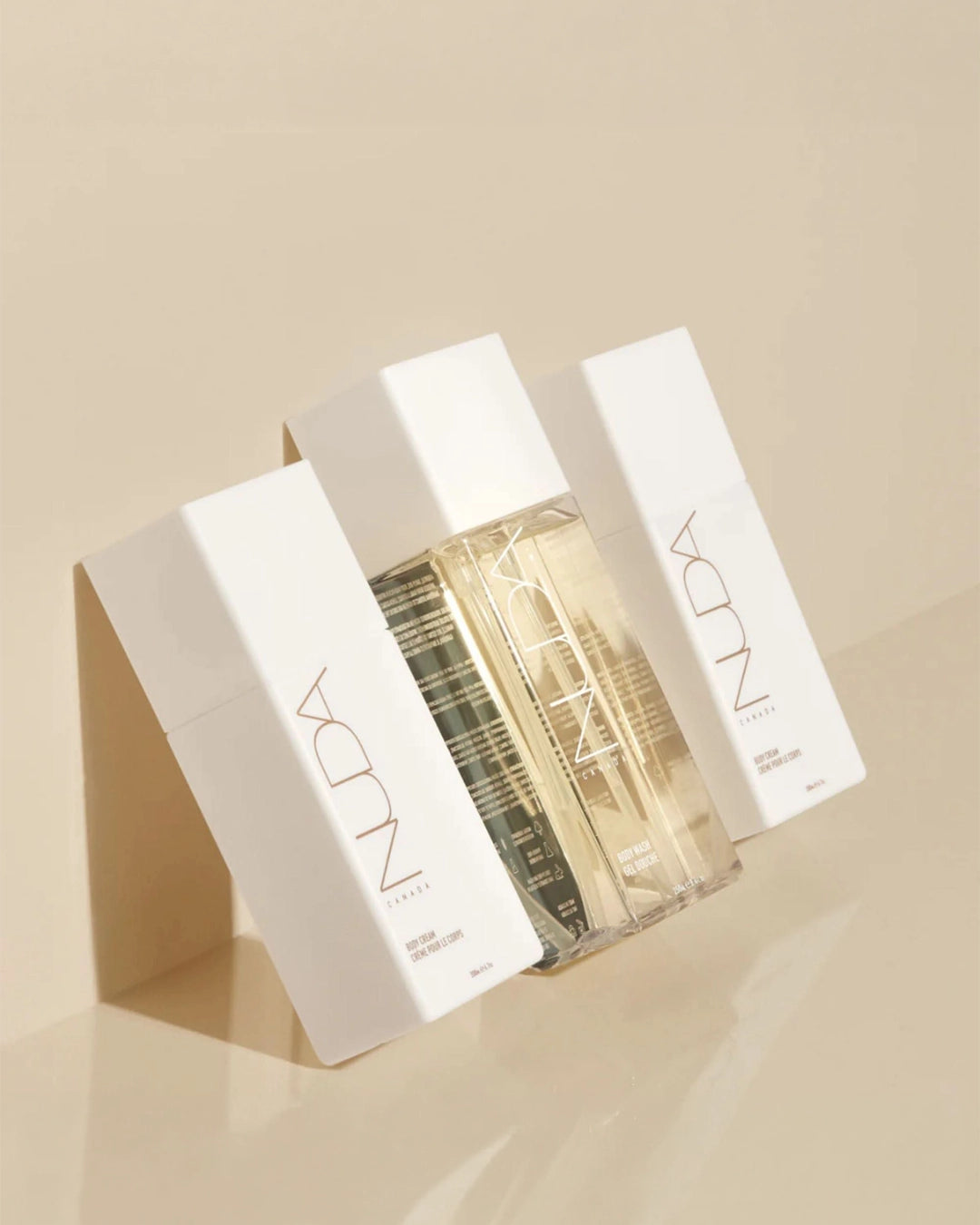 NDA skincare product with packaging on a beige background