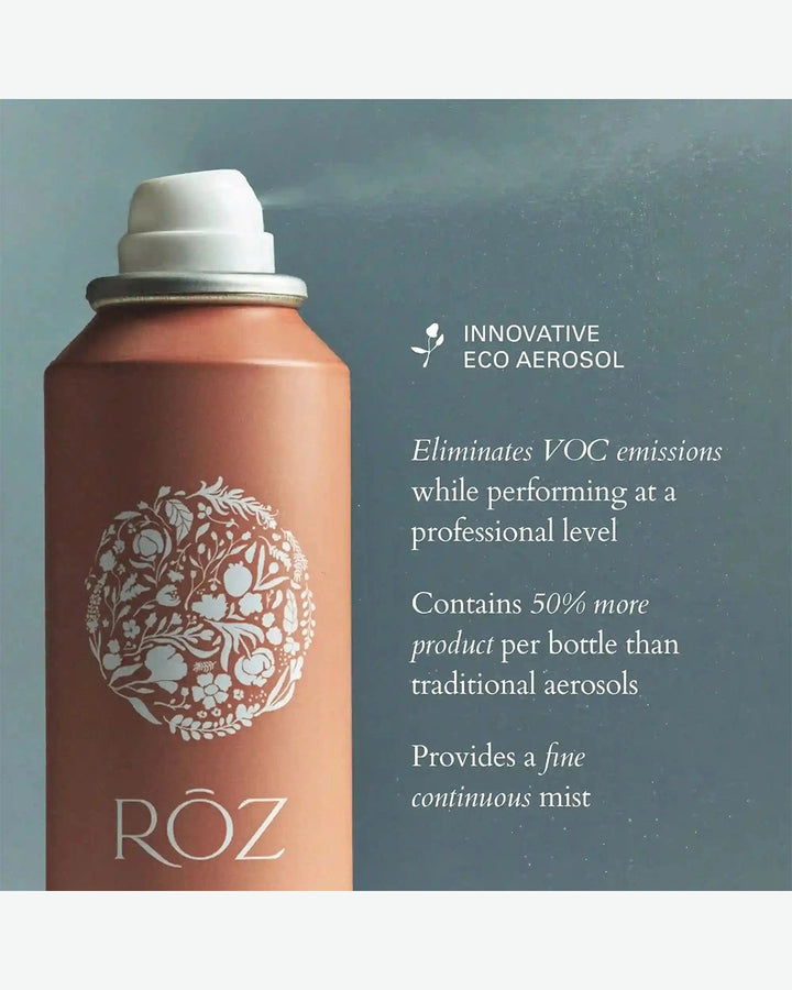 Ròz eco aerosol can with text on a gray background