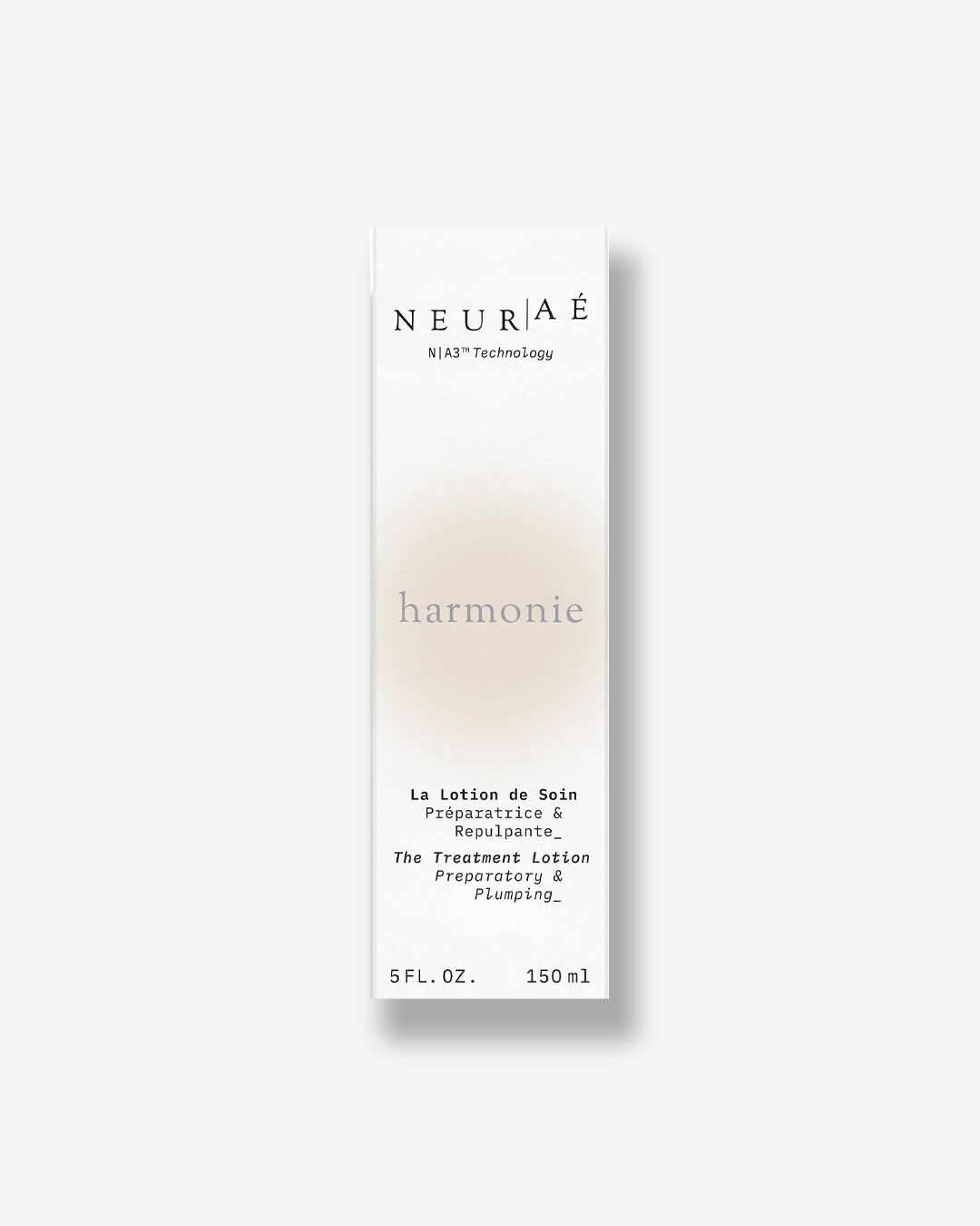 Neurae Harmonie The Treatment Lotion retail packaging box isolated on a plain white background.