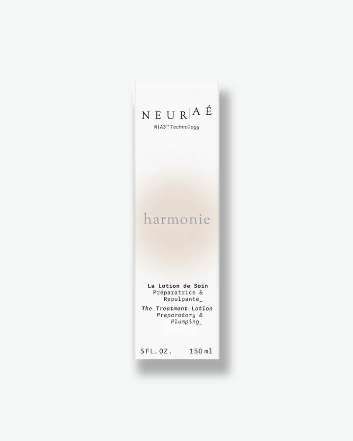 Neurae Harmonie The Treatment Lotion retail packaging box isolated on a plain white background.